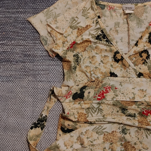 W Used Janette Sz S Floral Mid Length w/ Slit Spag Straps Summer Dress - Picture 4 of 7